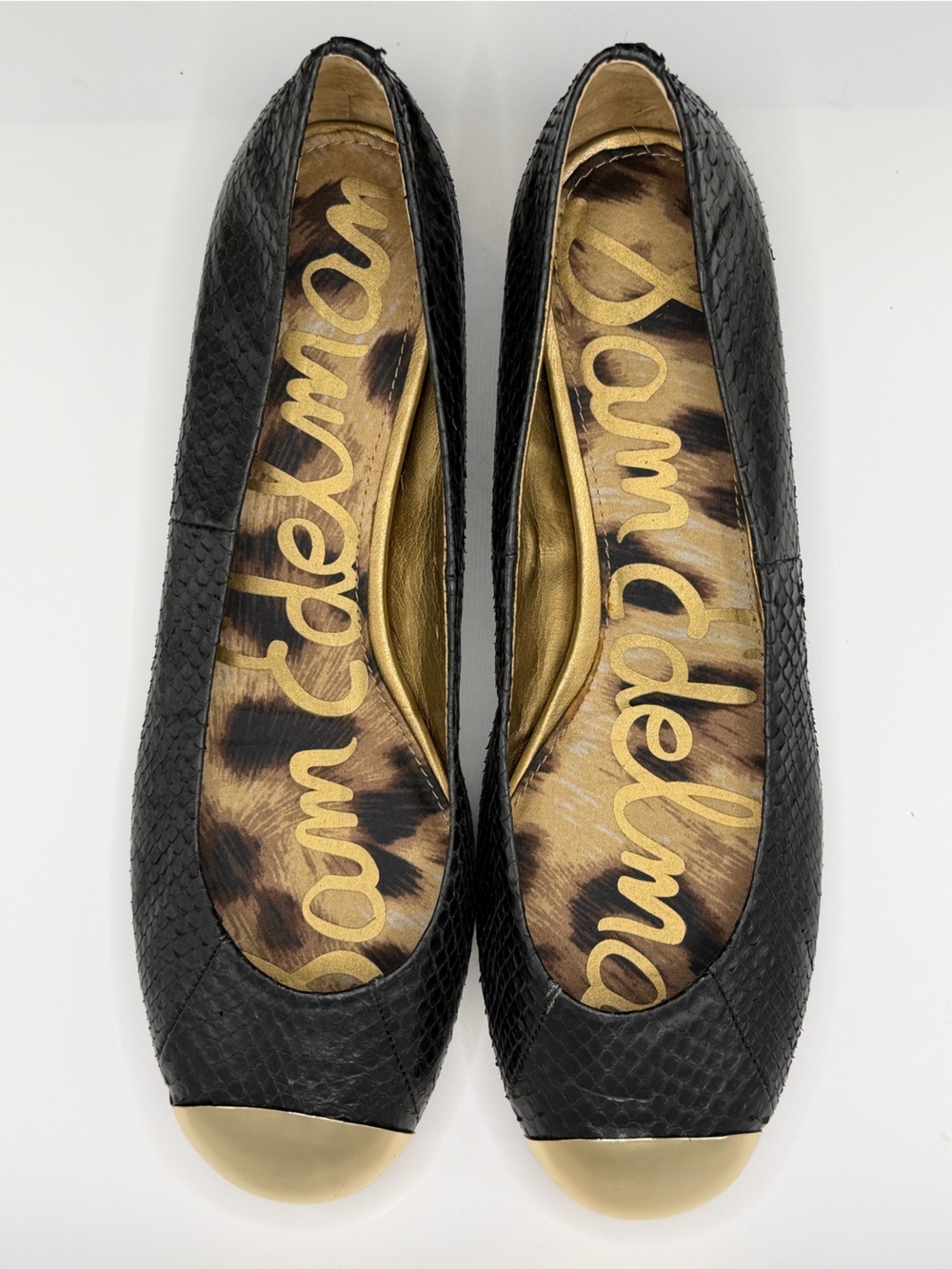 Sam Edelman Black Textured Ballet Flats with Gold Toe Cap